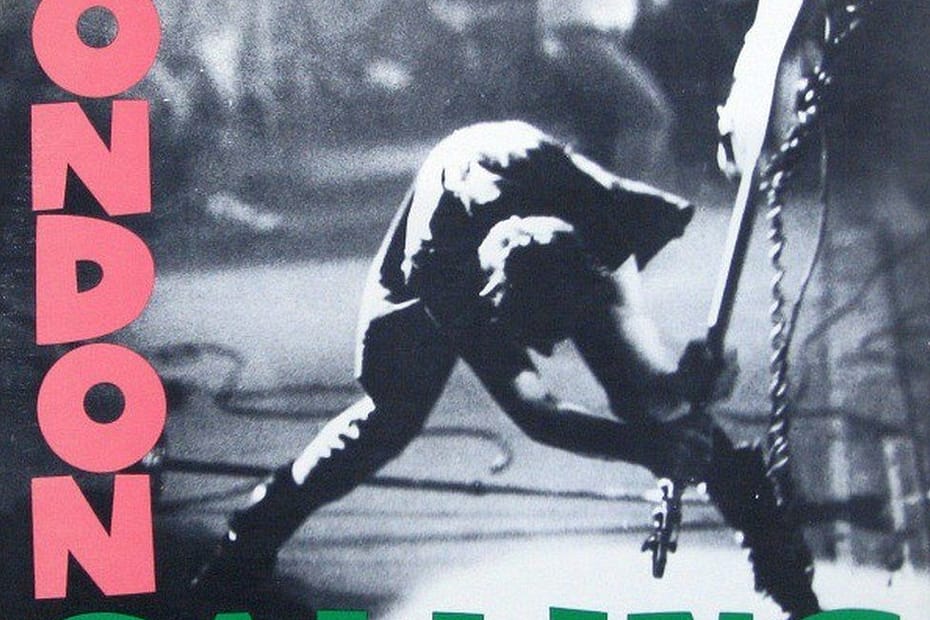 The album's front cover features a photograph of bassist Paul Simonon smashing his Fender Precision Bass (now on display at the Museum of London,[40] formerly Cleveland Rock and Roll Hall of Fame)[41] against the stage at the Palladium in New York City on 20 September 1979.[42][43][44] Simonon explained in a 2011 interview with Fender that he smashed the bass out of frustration when he learned that the bouncers at the concert would not allow the audience members to stand up out of their seats; "I wasn't taking it out on the bass guitar, cos there ain't anything wrong with it.", Simonon said.[45] Pennie Smith, who photographed the band for the album, originally did not want the photograph to be used. She thought that it was too out of focus, but Strummer and graphic designer Ray Lowry thought it would make a good album cover.[43][46] In 2002, Smith's photograph was named the best rock and roll photograph of all time by Q magazine, commenting that "it captures the ultimate rock'n'roll moment – total loss of control".[47]