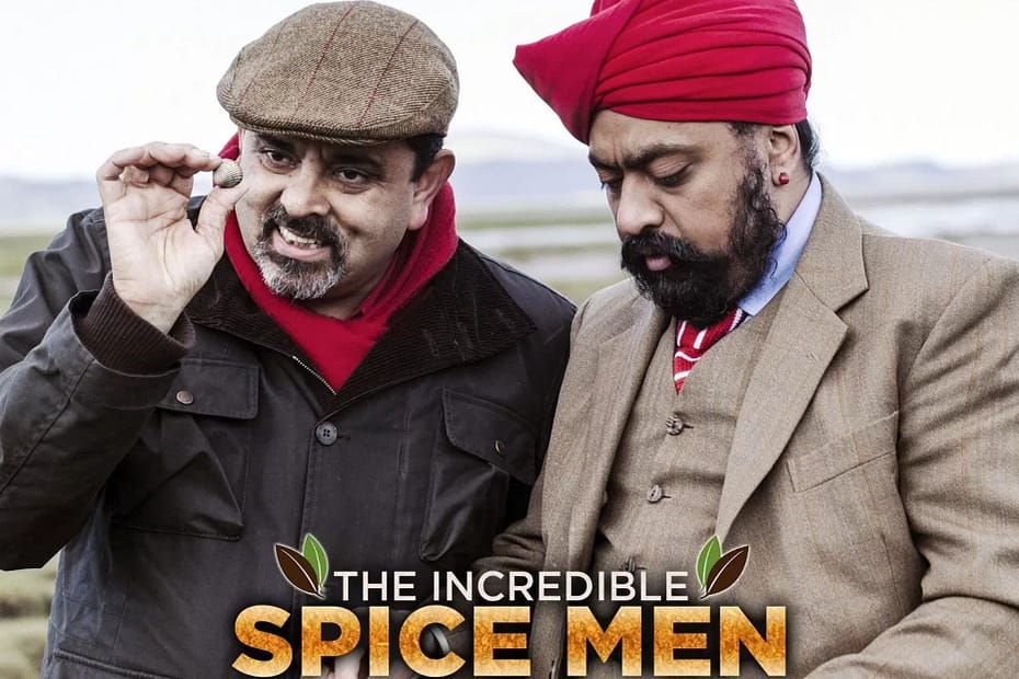 Award-winning chefs and old friends Tony Singh and Cyrus Todiwala want to transform the way people cook British dishes at home. Dressed in traditional English waistcoats and coats and hats (although Tony wears the required Sikh headress) and gloves, they're walking in the countryside. In this case with moorland in the background.